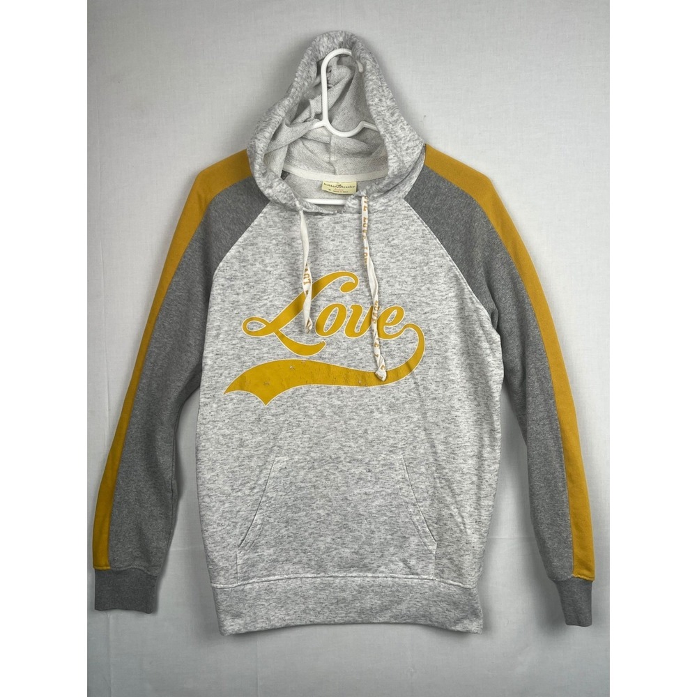 Bobbie Brooks Ladies Love Graphic Hoodie Colorblock Raglan Gray Yellow Size‎ M